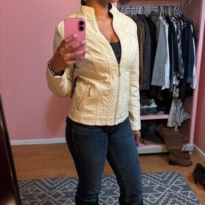 Cream fitted Leather Jacket